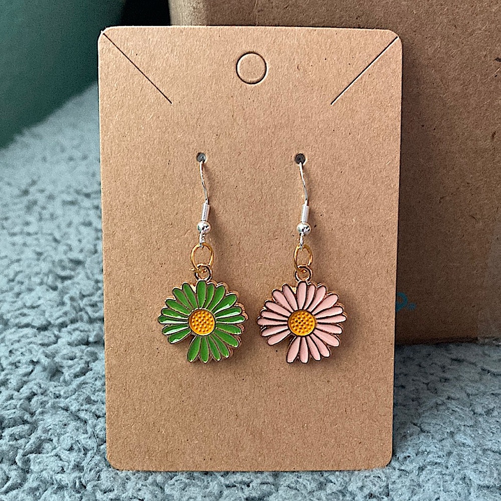 Green and pink flower earrings